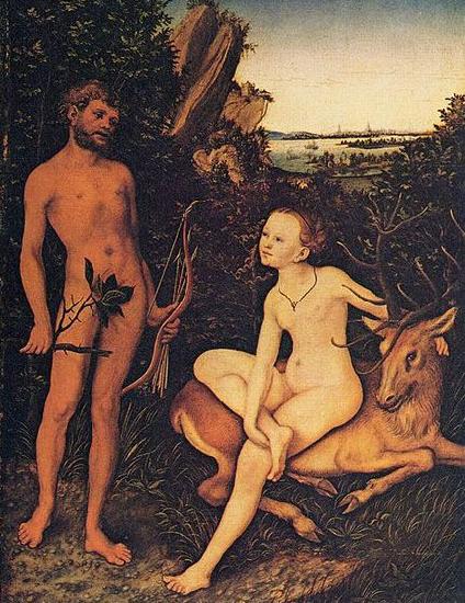 Lucas Cranach Apollo and Diana in forest landscape oil painting image